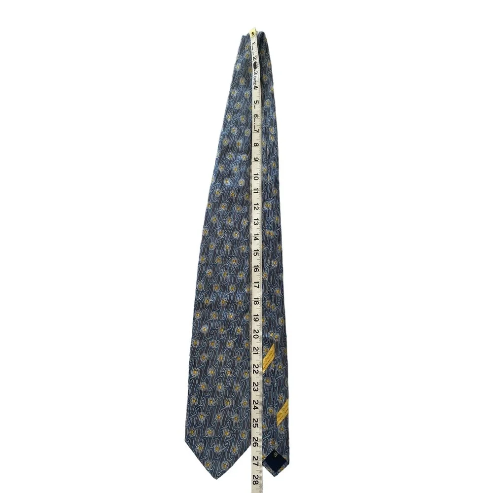 Ermenegildo Zegna Men's Tie 100% Silk Made in Italy Blue Gray Yellow 57